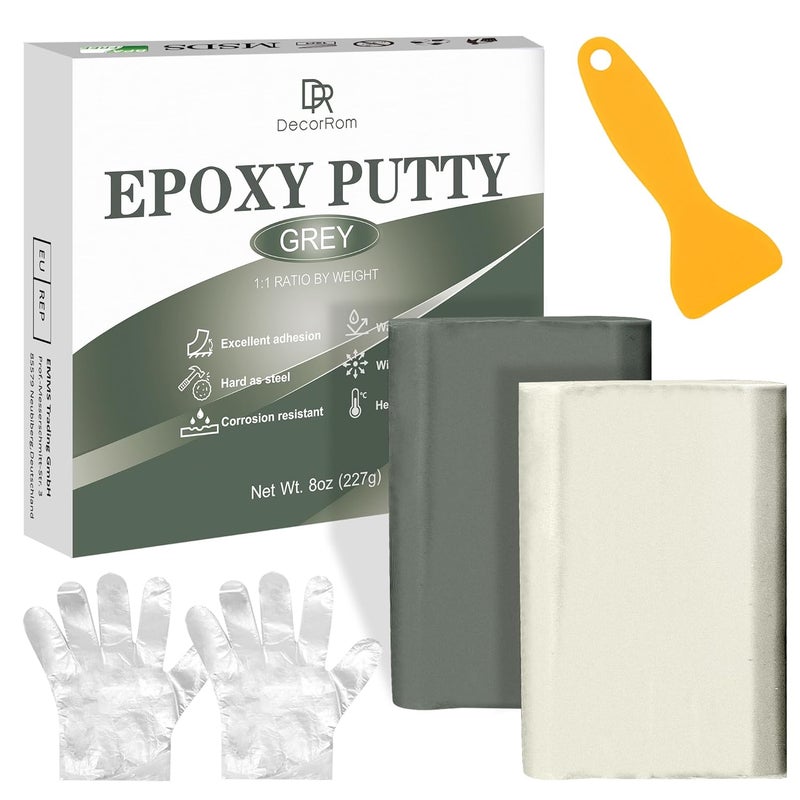 DecorRom Epoxy Putty - 8oz / 227g Pool Putty, 2 in 1 Underwater or Above Fast Repair, Fix Leaks, Cracks, Filling, Sculpting - 2 Part Epoxy Sculpt Clay for Metal, Tile, Concrete, Plastic, Ceramics (Grey) - Image 1